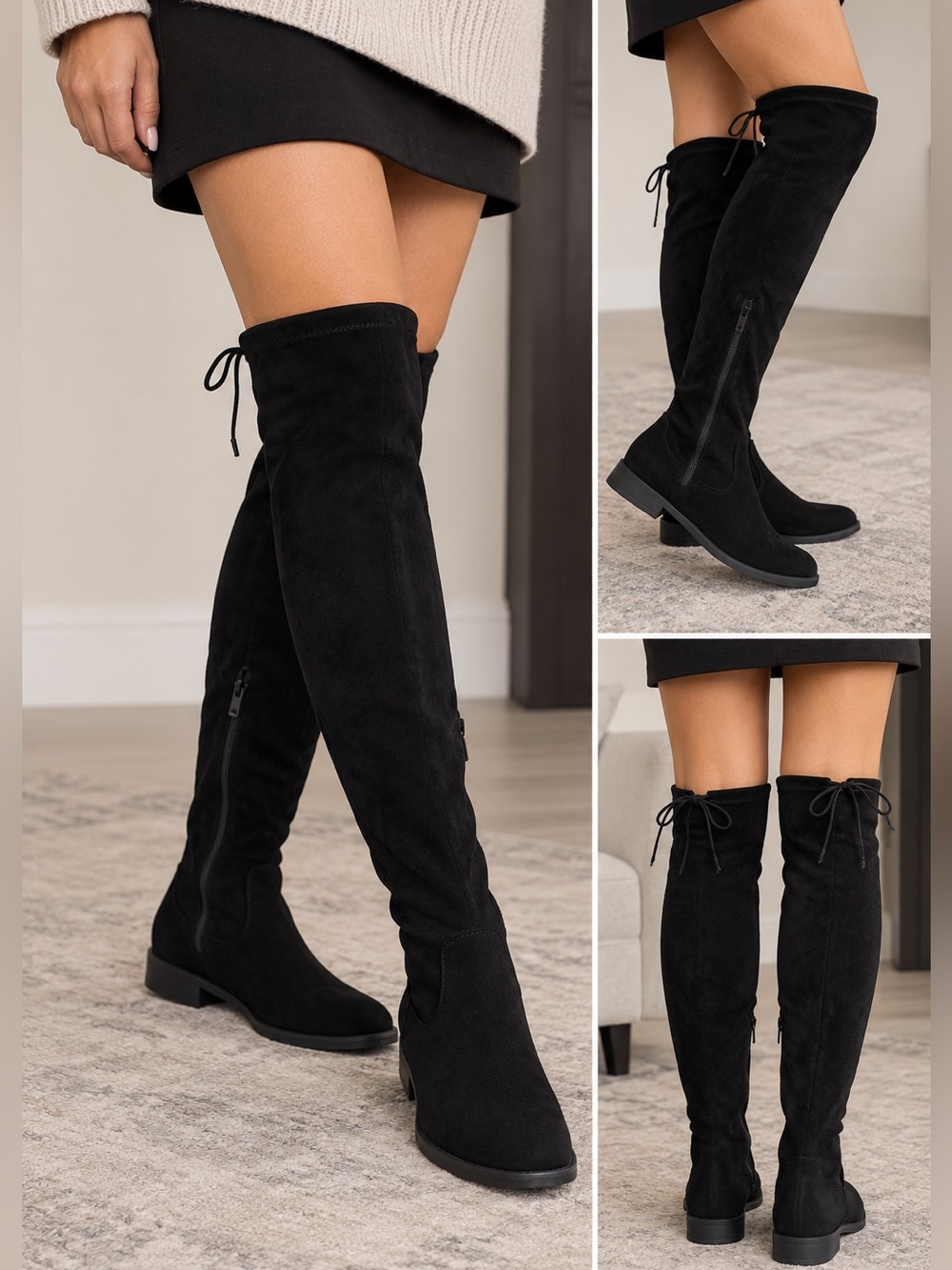 Black Over-the-Knee Suede-Look Boots